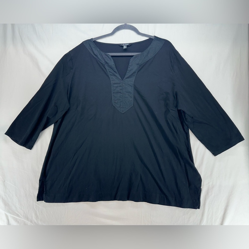 Ralph Lauren Top Women 3X 3TG Black Tunic Shirt Black Label Plus Size - Flaw